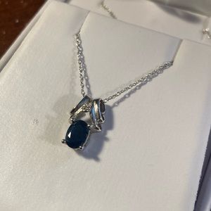 Sapphire, Diamond, and Silver Pendant
